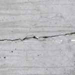 A crack in the concrete of a building